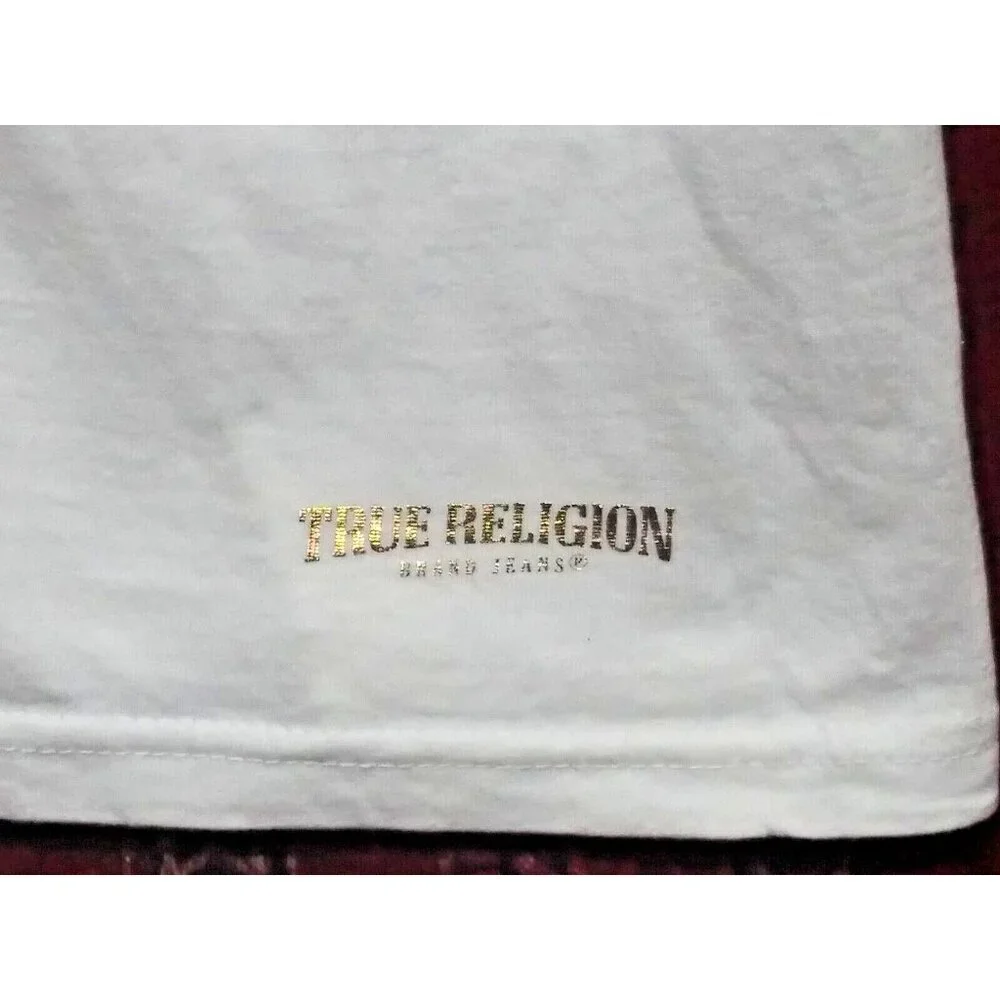 True Religion Brand Jeans T-Shirt Large white & Metallic Gold cotton short slv